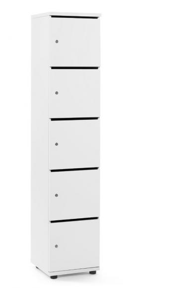 Schließfachschrank OFFICE-LINE mit 5 Fächern Weiß | mit Posteinwurf | Melamin | Weiß | Zylinderschloss mit Wechselzylinder