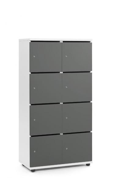 Schließfachschrank OFFICE-LINE mit 8 Fächern Grau | mit Posteinwurf | Hochglanz | Weiß | Zylinderschloss mit Wechselzylinder