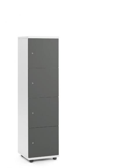 Schließfachschrank OFFICE-LINE mit 4 Fächern Grau | ohne Posteinwurf | Hochglanz | Weiß | Zylinderschloss mit Wechselzylinder