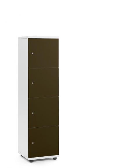 Schließfachschrank OFFICE-LINE mit 4 Fächern Braun | ohne Posteinwurf | Hochglanz | Weiß | Zylinderschloss mit Wechselzylinder