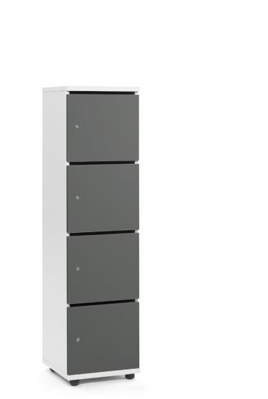 Schließfachschrank OFFICE-LINE mit 4 Fächern Grau | mit Posteinwurf | Hochglanz | Weiß | Zylinderschloss mit Wechselzylinder