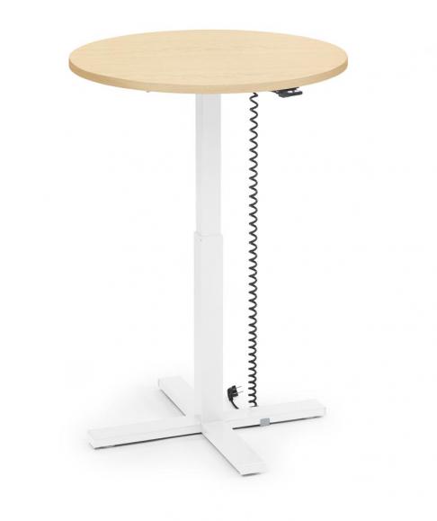 Höhenverstellbarer Schreibtisch MODUL Monosäule Ahorndekor | Platte Rund - Durchmesser 800 mm | Weiß