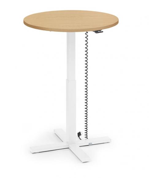 Höhenverstellbarer Schreibtisch MODUL Monosäule Buchedekor | Platte Rund - Durchmesser 800 mm | Weiß