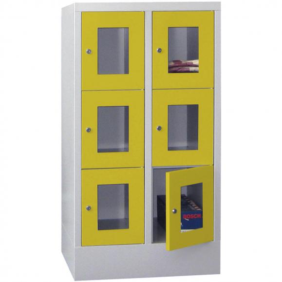 Schließfachschrank CLASSIC mit Sichtfenstertüren Zinkgelb RAL 1018 | 300 | 2 | 6