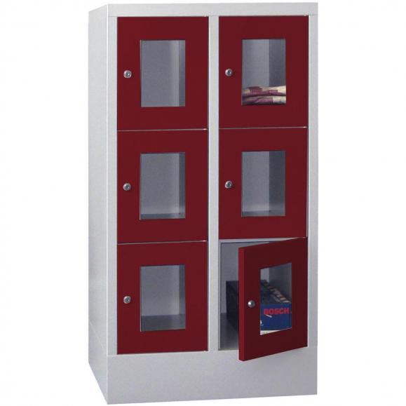 Schließfachschrank CLASSIC mit Sichtfenstertüren Rubinrot RAL 3003 | 300 | 2 | 6