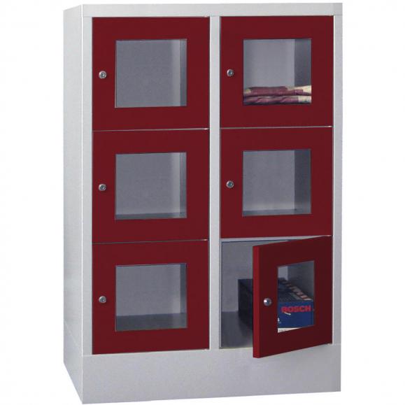 Schließfachschrank CLASSIC mit Sichtfenstertüren Rubinrot RAL 3003 | 400 | 2 | 6