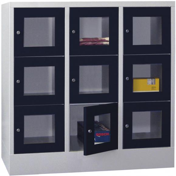 Schließfachschrank CLASSIC mit Sichtfenstertüren Anthrazitgrau RAL 7016 | 400 | 3 | 9