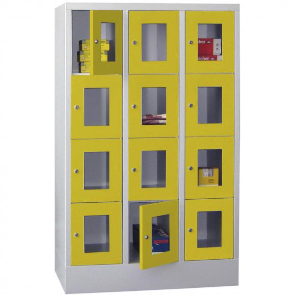 Schließfachschrank CLASSIC mit Sichtfenstertüren Zinkgelb RAL 1018 | 300 | 3 | 12