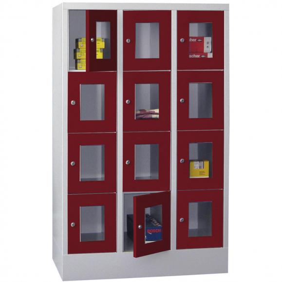 Schließfachschrank CLASSIC mit Sichtfenstertüren Rubinrot RAL 3003 | 300 | 3 | 12