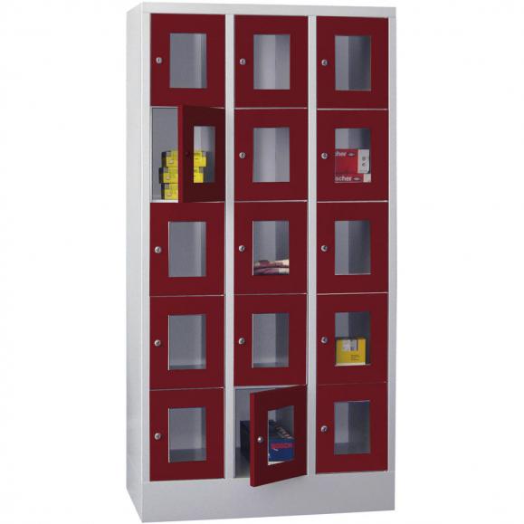 Schließfachschrank CLASSIC mit Sichtfenstertüren Rubinrot RAL 3003 | 300 | 3 | 15