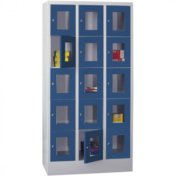 Schließfachschrank CLASSIC mit Sichtfenstertüren Enzianblau RAL 5010 | 300 | 3 | 15