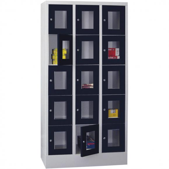 Schließfachschrank CLASSIC mit Sichtfenstertüren Anthrazitgrau RAL 7016 | 300 | 3 | 15