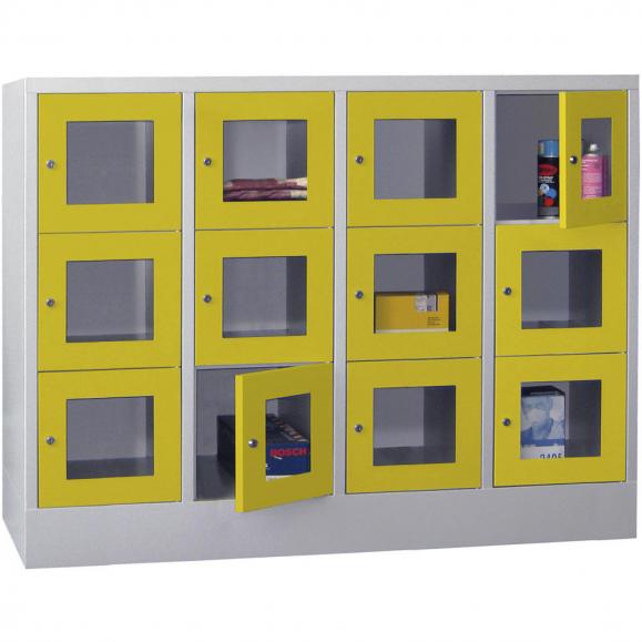 Schließfachschrank CLASSIC mit Sichtfenstertüren Zinkgelb RAL 1018 | 400 | 4 | 12