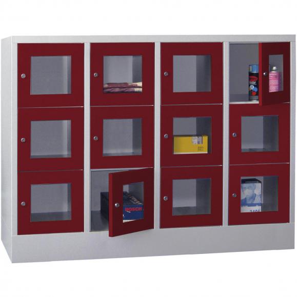 Schließfachschrank CLASSIC mit Sichtfenstertüren Rubinrot RAL 3003 | 400 | 4 | 12