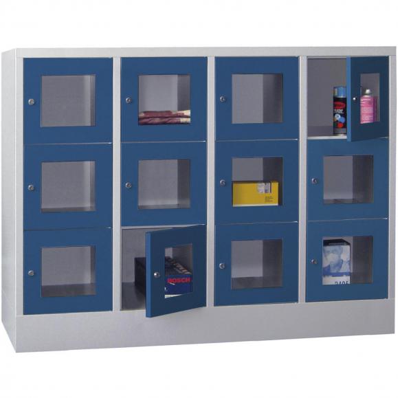 Schließfachschrank CLASSIC mit Sichtfenstertüren Enzianblau RAL 5010 | 400 | 4 | 12