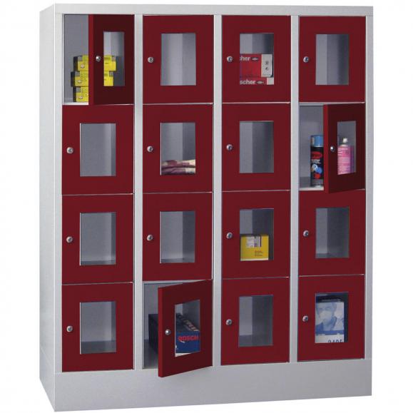 Schließfachschrank CLASSIC mit Sichtfenstertüren Rubinrot RAL 3003 | 300 | 4 | 16