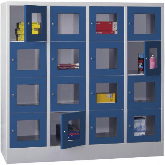 Schließfachschrank CLASSIC mit Sichtfenstertüren Enzianblau RAL 5010 | 400 | 4 | 16