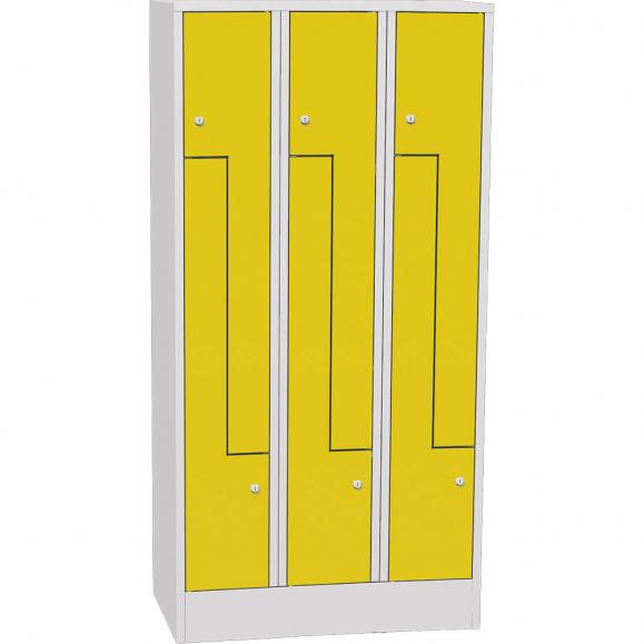 Z-Garderoben Stahlspind mit glatten Türen Verkehrsgelb RAL 1023 | 300 | 6 | Drehriegelverschluss