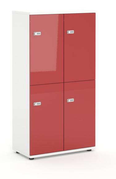 Schließfachschrank OFFICE-LINE, 8 Fächer, 4 Türen Rot | ohne Posteinwurf | Hochglanz | Weiß | Zylinderschloss mit Wechselzylinder