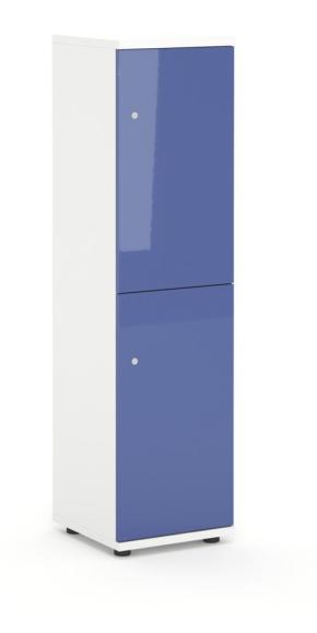 Schließfachschrank OFFICE-LINE, 4 Fächer, 2 Türen Dunkelblau | ohne Posteinwurf | Hochglanz | Weiß | Zylinderschloss mit Wechselzylinder
