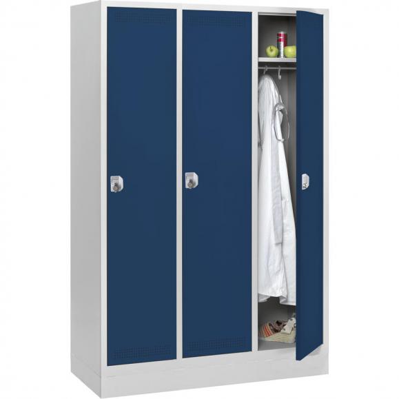 Garderoben-Stahlspind SP PROFI SYSTEM mit Sockel Stahlblau RAL 5011 | 400 | 3 | Drehriegelverschluss | mit Sockel