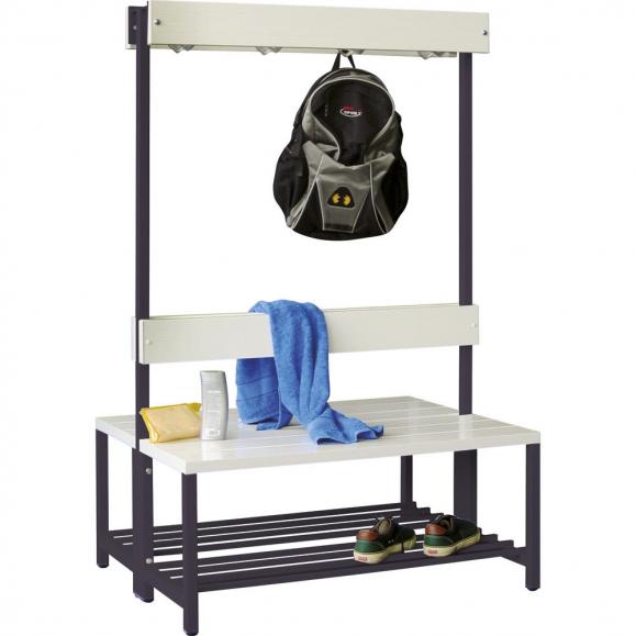Doppelseitige Garderoben-Sitzbank Schwarz RAL 9005 | 1000 | zweiseitige Garderobenbank | ohne Schuhrost