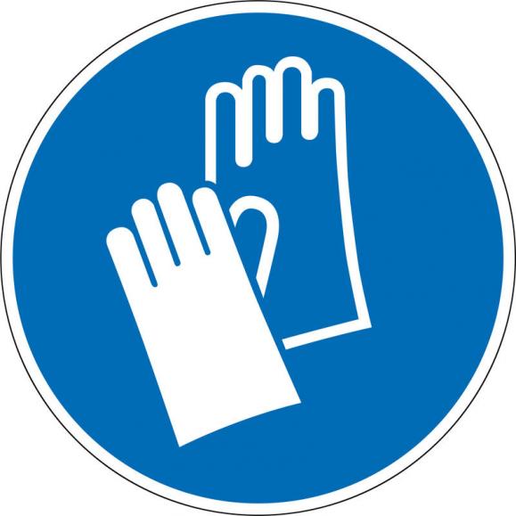 Selbstklebendes Gebotsschild "Handschutz benutzen" Handschutz benutzen