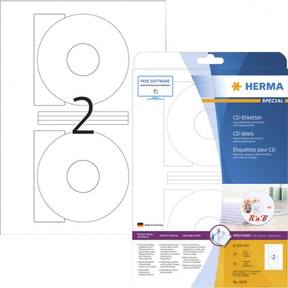 HERMA CD/DVD Etikett Special 5079 116mm weiß 50 
