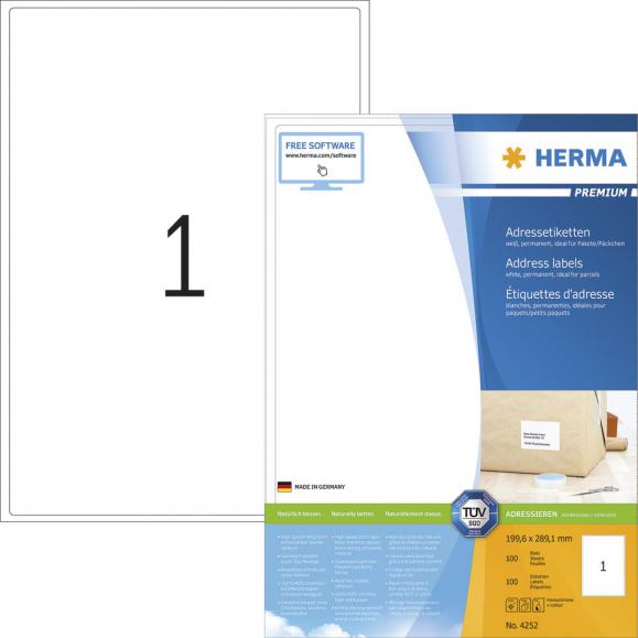 HERMA Etikett PREMIUM 4252 199,6x289,1mm A4 weiß 