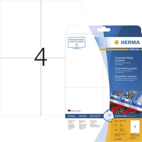HERMA Folienetikett 4697 105x148mm weiß 100 