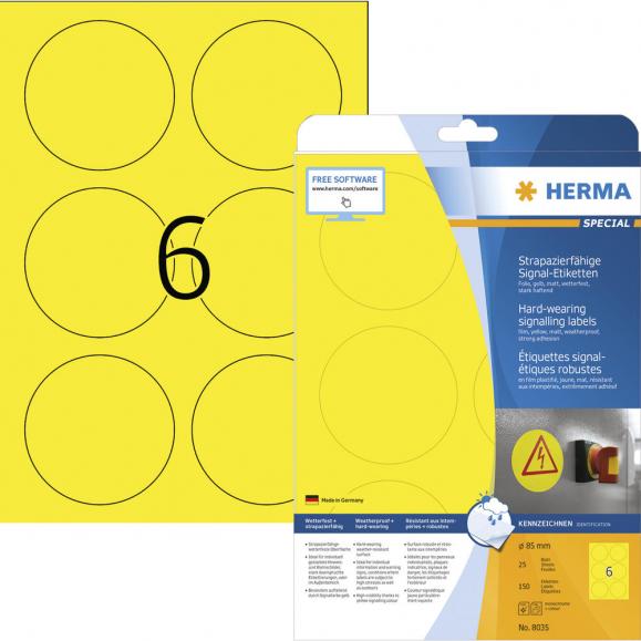 HERMA Folienetikett 8035 85mm rund gelb 150 