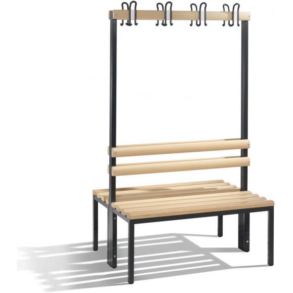 Sitz- und Garderobenbank 1000 | zweiseitige Garderobenbank | mit Holzleisten | ohne Schuhrost