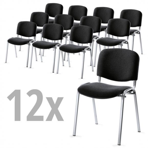 12er SET - Besucherstühle ISO Schwarz | Alusilber