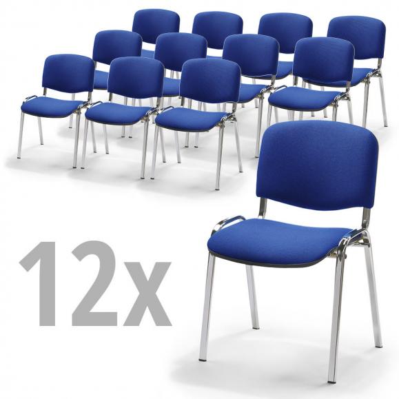 12er SET - Besucherstühle ISO Blau/Schwarz | Verchromt