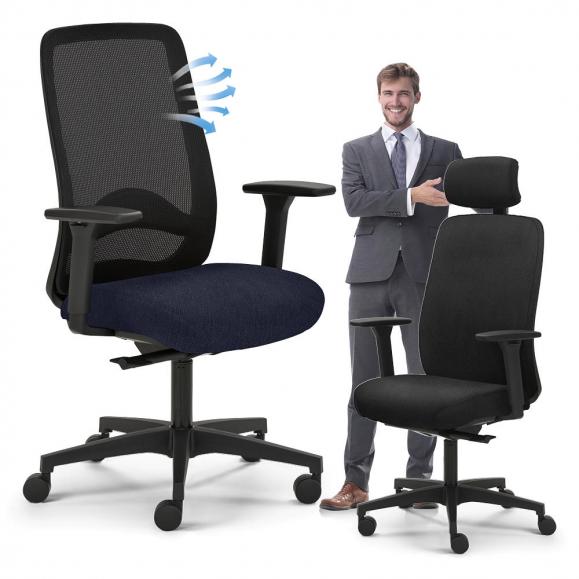 Bürostuhl VADINO Schwarz | mit Kopfstütze | Stoffsitz mit Netzrücken