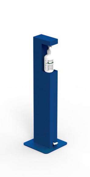 Desinfektionsmittelspender Standsäule mit Flasche Enzianblau RAL 5010