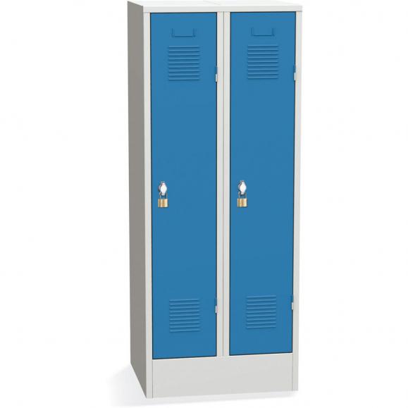 Garderobenspinde für Grundschulen, 2 Abteile Lichtblau RAL 5012 | für Grundschulen, Höhe 1500 mm | 2 | Zylinderschloss