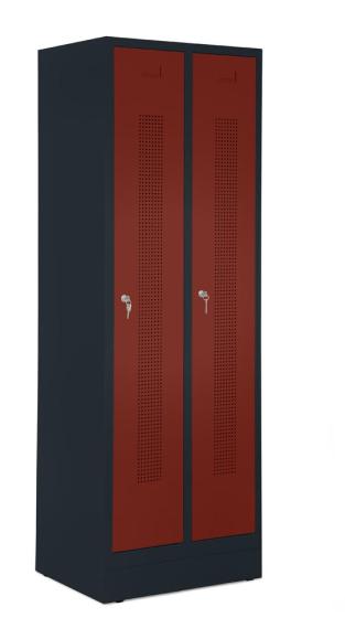 Garderobenspinde SYSTEM SP1 mit Sockel Rubinrot RAL 3003 | 300 | 2 | Drehriegelverschluss | mit Sockel