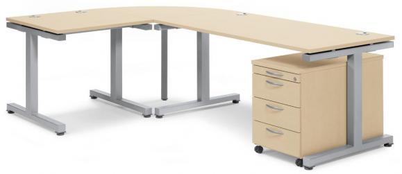 Schreibtisch Comfort 2.0 MULTI MODUL Ahorndekor | 1600 | Alusilber RAL 9006
