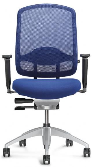 Bürostuhl MATTEGO mit Armlehnen Blau/Blau | verstellbare Armlehnen | Alusilber | ohne Kopfstütze