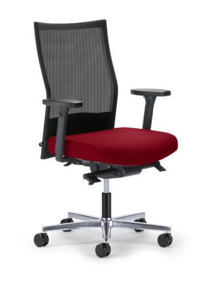 Bürostuhl winSIT NET ohne Armlehnen Schwarz/Rot | Sitztiefenverstellung, Synchronmechanik | Aluminium poliert