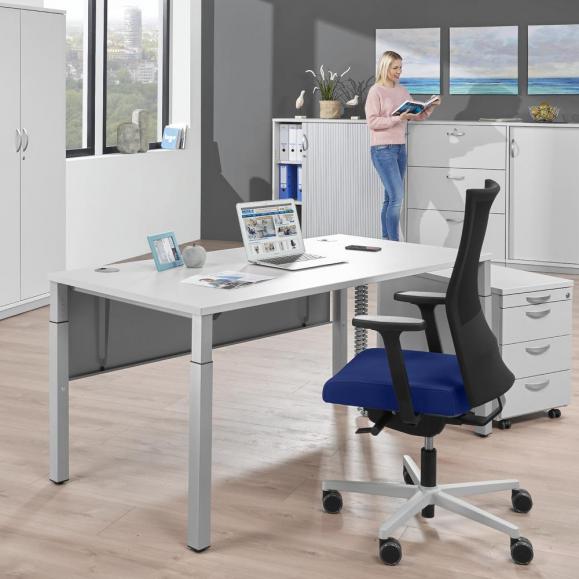 Bürostuhl winSIT NET ohne Armlehnen Schwarz/Blau | Sitztiefenverstellung, Synchronmechanik | Alusilber