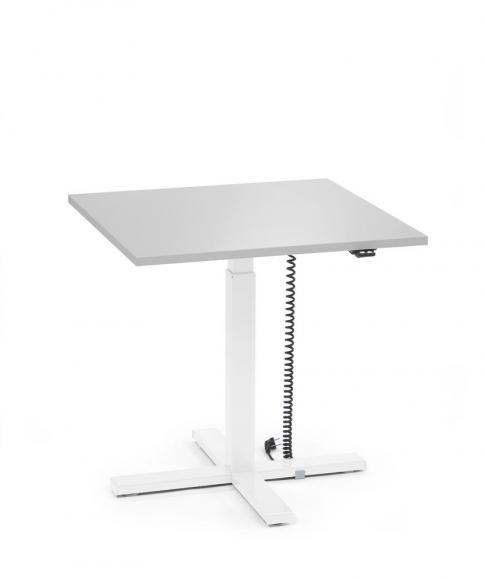Höhenverstellbarer Schreibtisch MODUL Monosäule Lichtgrau | Platte Quadrat - B 800 x T 800 mm | Weiß