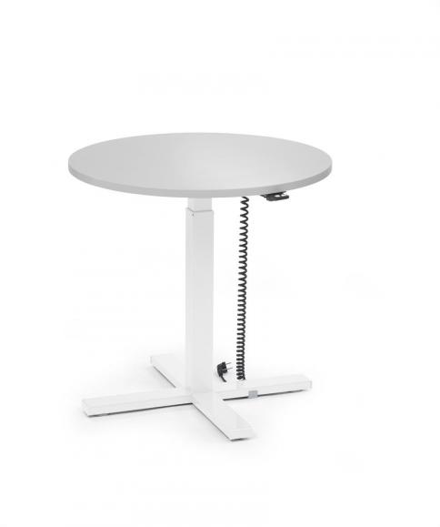 Höhenverstellbarer Schreibtisch MODUL Monosäule Lichtgrau | Platte Rund - Durchmesser 800 mm | Weiß