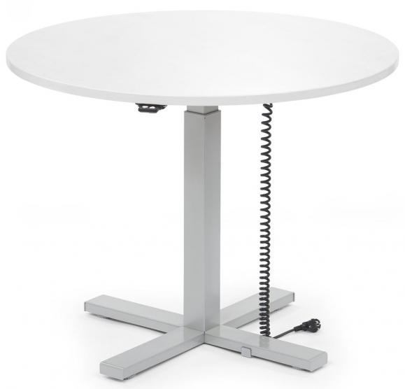 Höhenverstellbarer Schreibtisch MODUL Monosäule Weiß | Platte Rund - Durchmesser 1000 mm | Alusilber