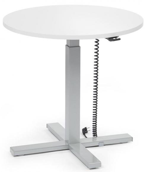 Höhenverstellbarer Schreibtisch MODUL Monosäule Weiß | Platte Rund - Durchmesser 800 mm | Alusilber
