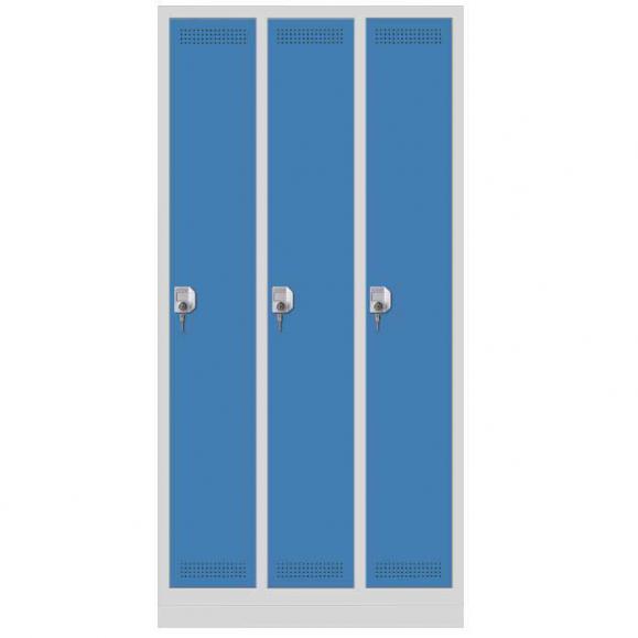 Garderoben-Stahlspind SP PROFI SYSTEM mit Sockel Lichtblau RAL 5012 | 300 | 3 | Zylinderschloss | mit Sockel