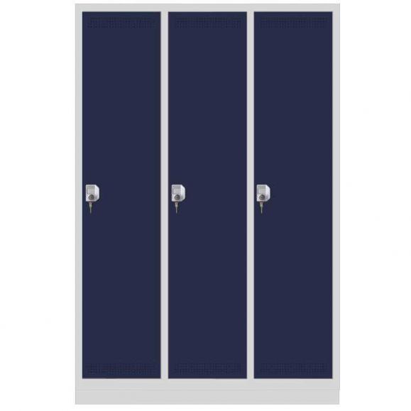Garderoben-Stahlspind SP PROFI SYSTEM mit Sockel Stahlblau RAL 5011 | 400 | 3 | Zylinderschloss | mit Sockel