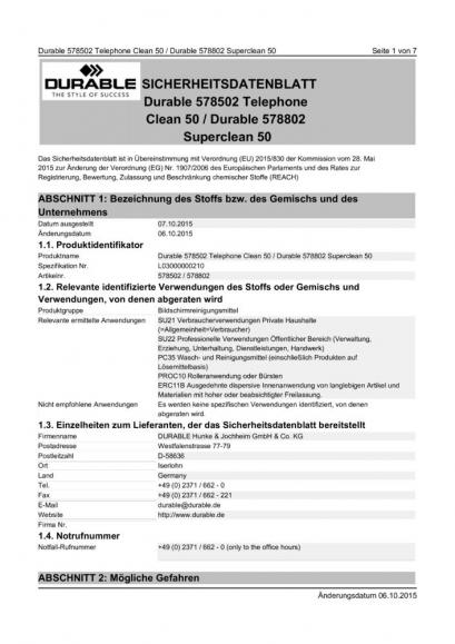 DURABLE Reinigungstuch SUPERCLEAN 578802 getränkt 