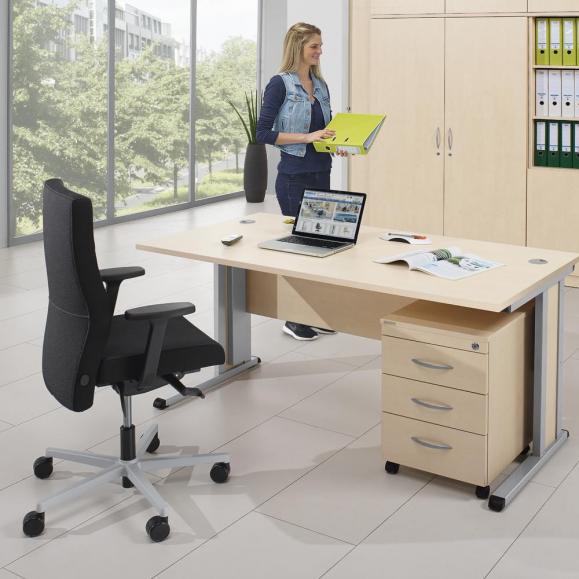 Bürostuhl winSIT ohne Armlehnen Schwarz | mit Gegenkrafteinstellung | Sitztiefenverstellung | Alusilber | ohne Kopfstütze